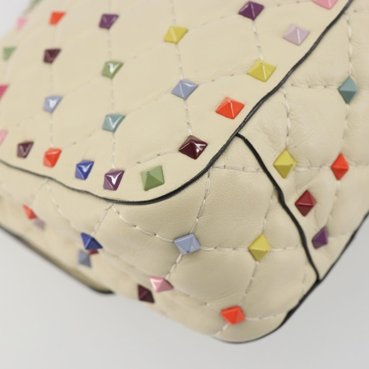 VALENTINO Rock Studs Chain Shoulder Bag Leather 2way Ivory Gold Auth 193023V