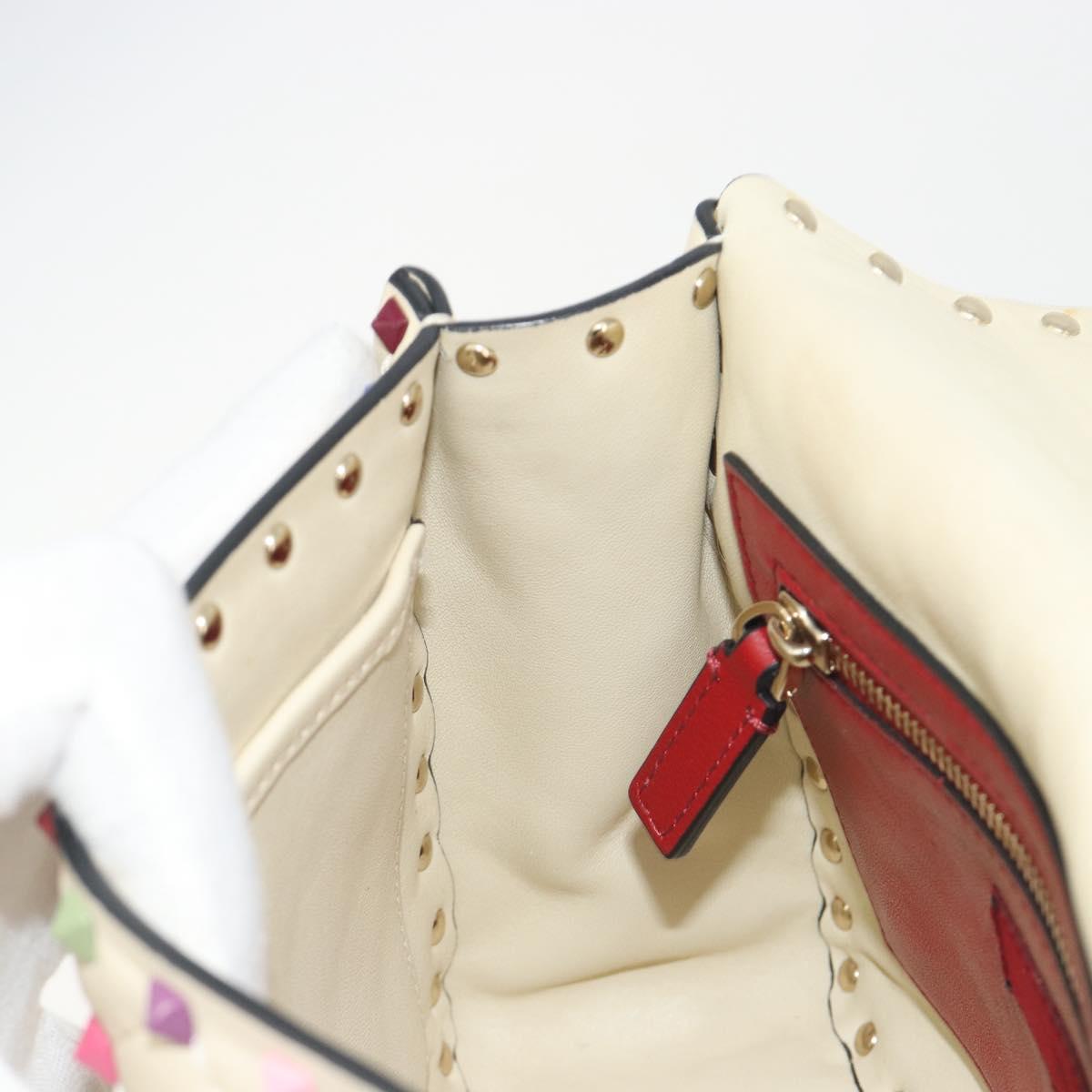 VALENTINO Rock Studs Chain Shoulder Bag Leather 2way Ivory Gold Auth 193023V