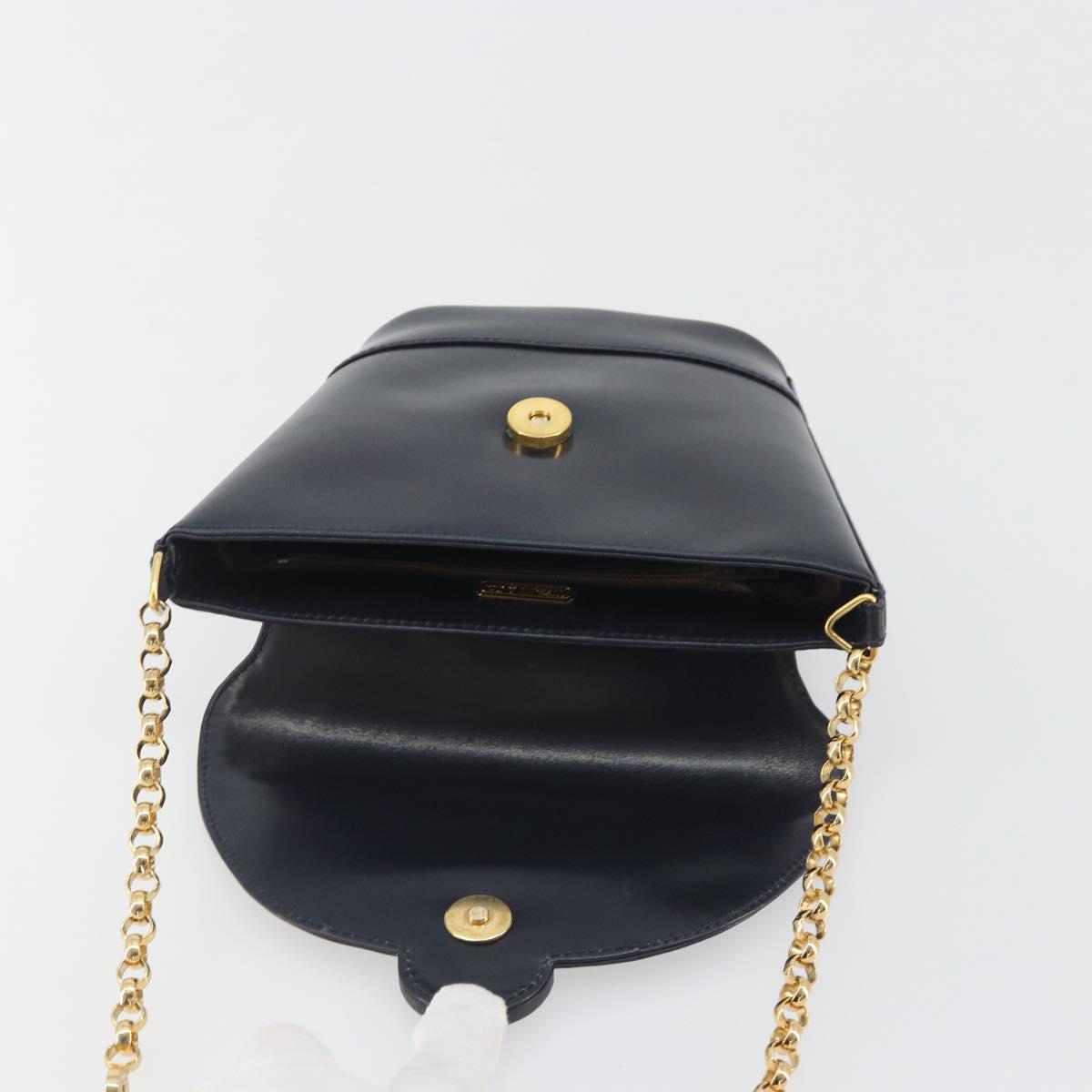 TIFFANY&Co. Chain Shoulder Bag Leather Navy Gold Auth 193026A