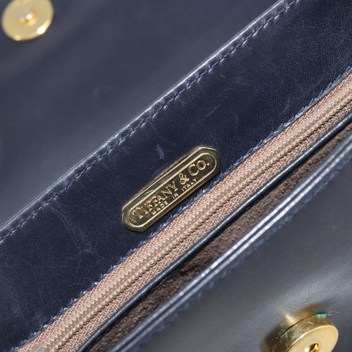 TIFFANY&Co. Chain Shoulder Bag Leather Navy Gold Auth 193026A