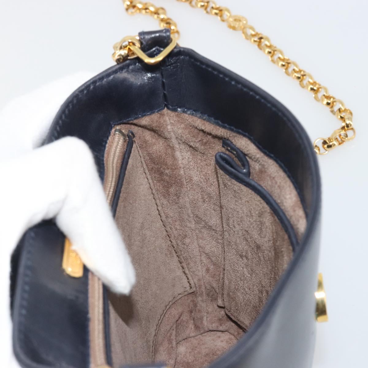 TIFFANY&Co. Chain Shoulder Bag Leather Navy Gold Auth 193026A