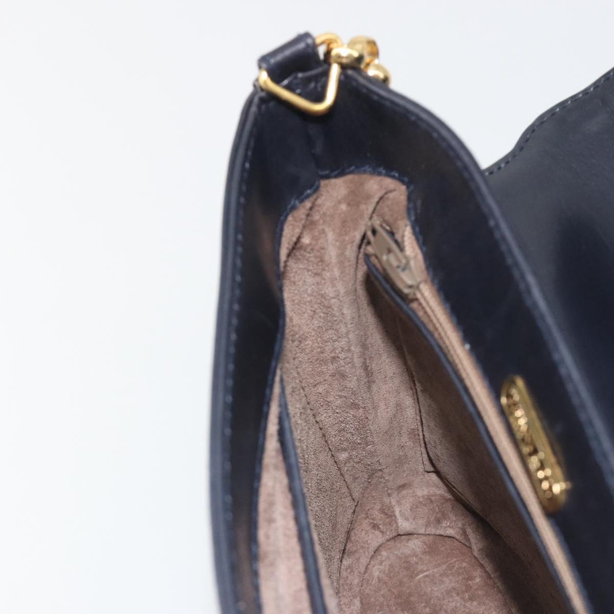 TIFFANY&Co. Chain Shoulder Bag Leather Navy Gold Auth 193026A
