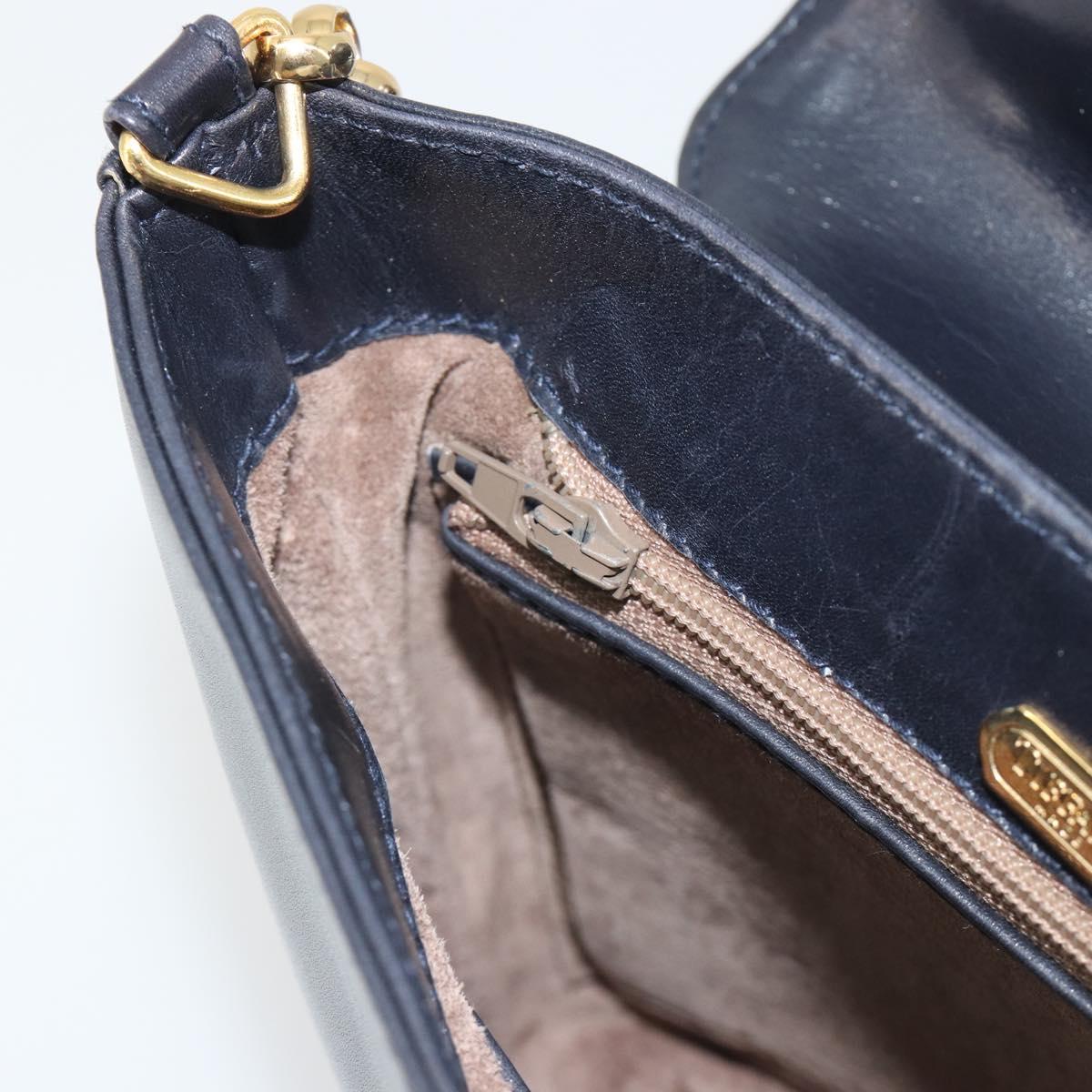 TIFFANY&Co. Chain Shoulder Bag Leather Navy Gold Auth 193026A
