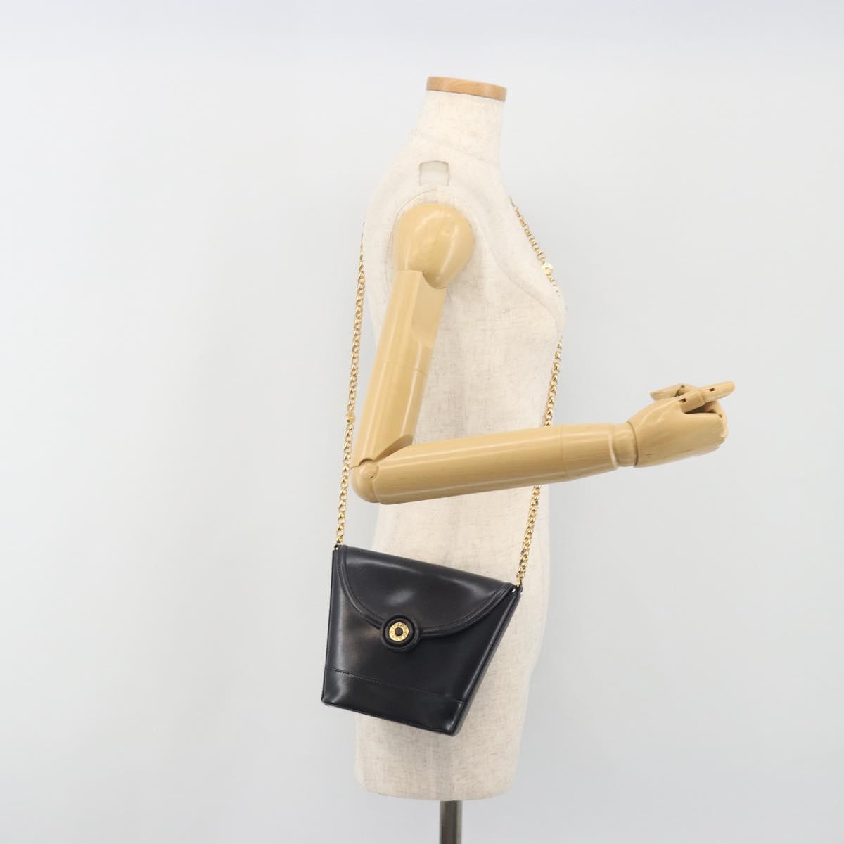 TIFFANY&Co. Chain Shoulder Bag Leather Navy Gold Auth 193026A