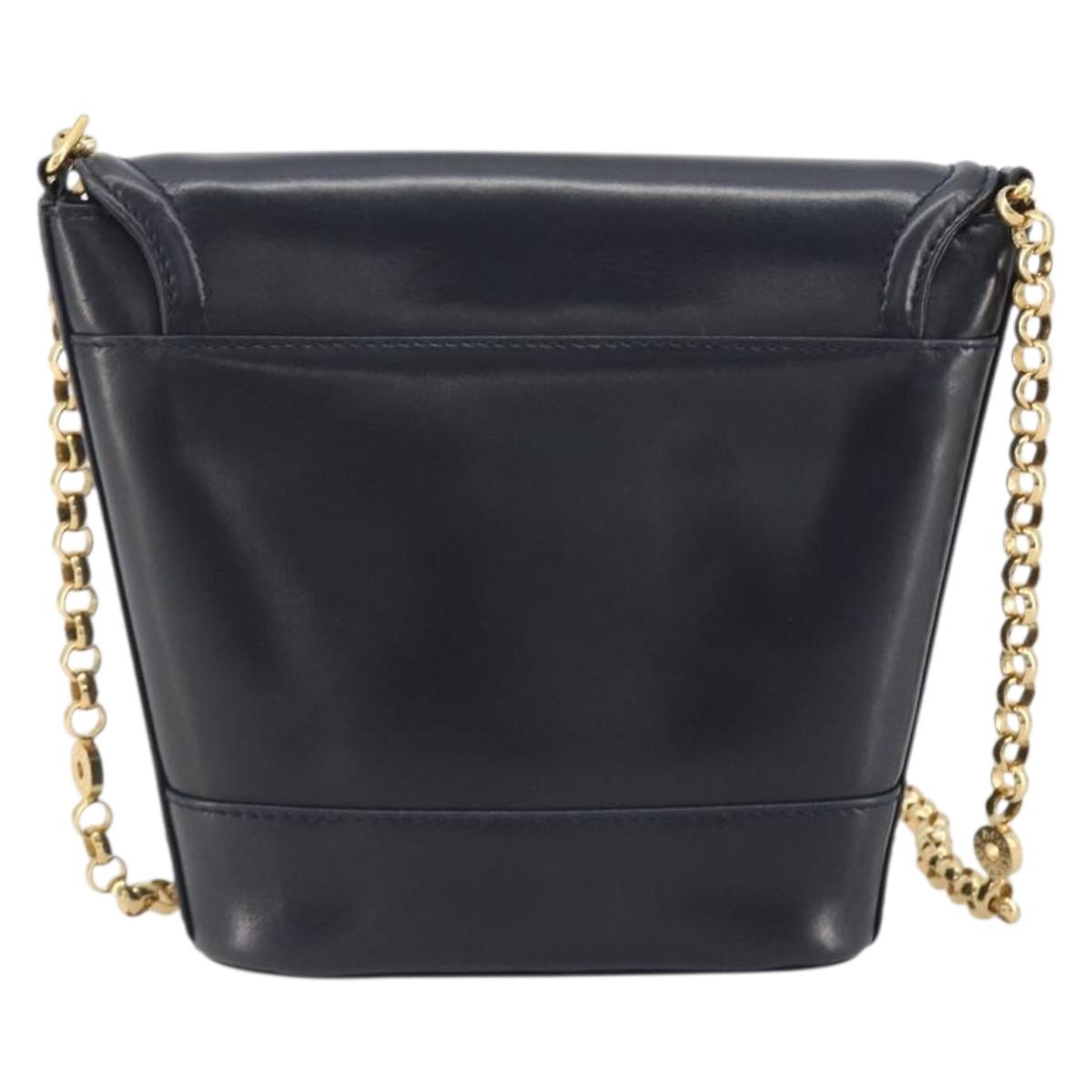 TIFFANY&Co. Chain Shoulder Bag Leather Navy Gold Auth 193026A