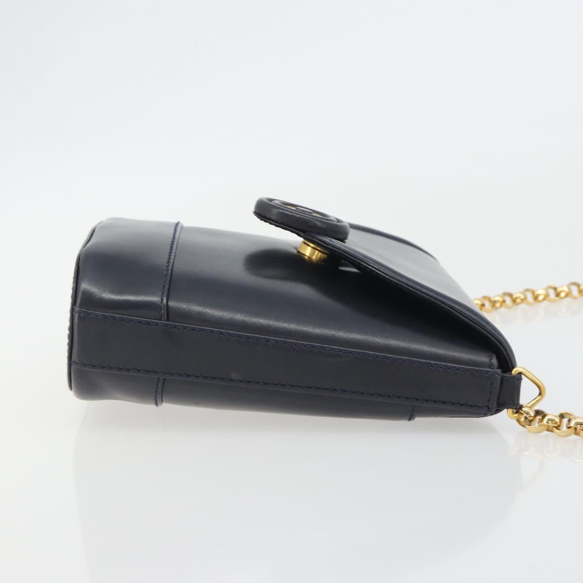 TIFFANY&Co. Chain Shoulder Bag Leather Navy Gold Auth 193026A