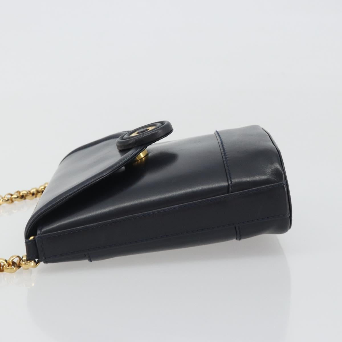 TIFFANY&Co. Chain Shoulder Bag Leather Navy Gold Auth 193026A