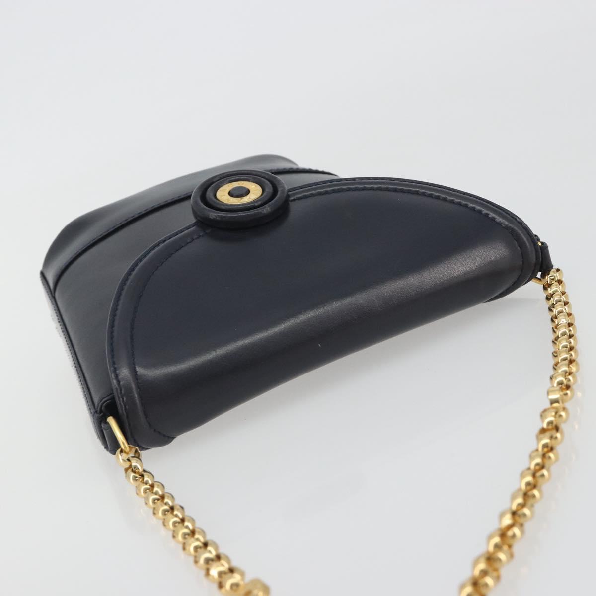 TIFFANY&Co. Chain Shoulder Bag Leather Navy Gold Auth 193026A