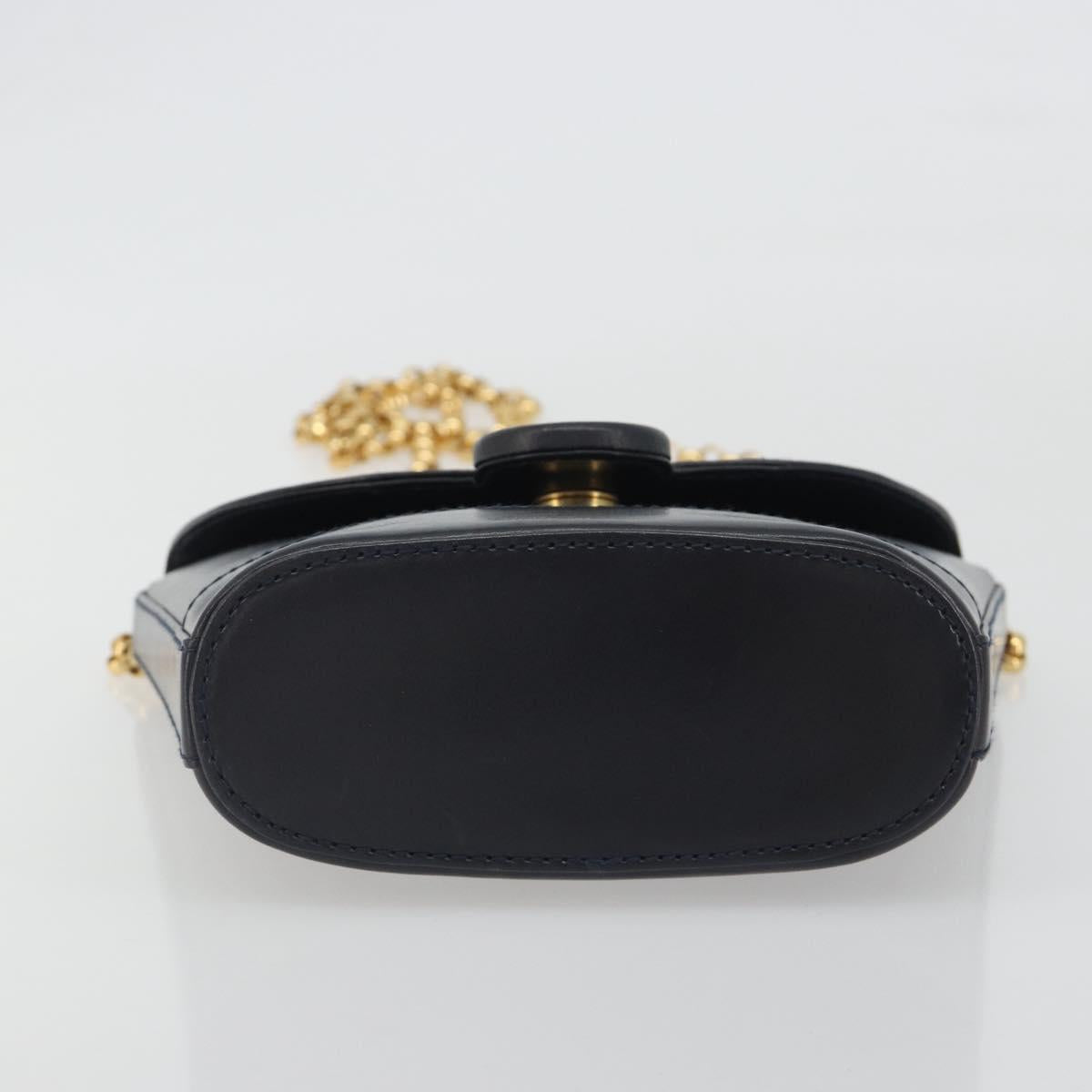 TIFFANY&Co. Chain Shoulder Bag Leather Navy Gold Auth 193026A