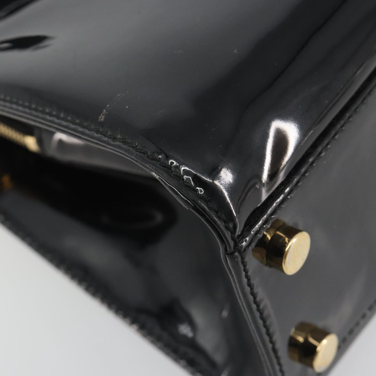 SAINT LAURENT Hand Bag Patent Leather Black Gold Auth 193027A
