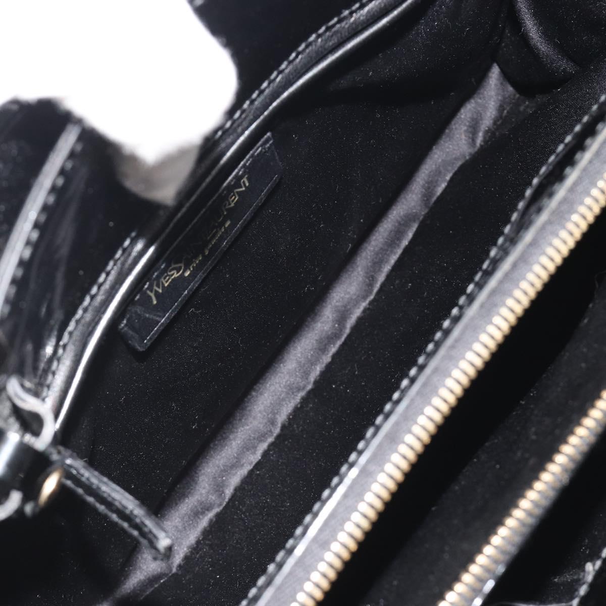 SAINT LAURENT Hand Bag Patent Leather Black Gold Auth 193027A