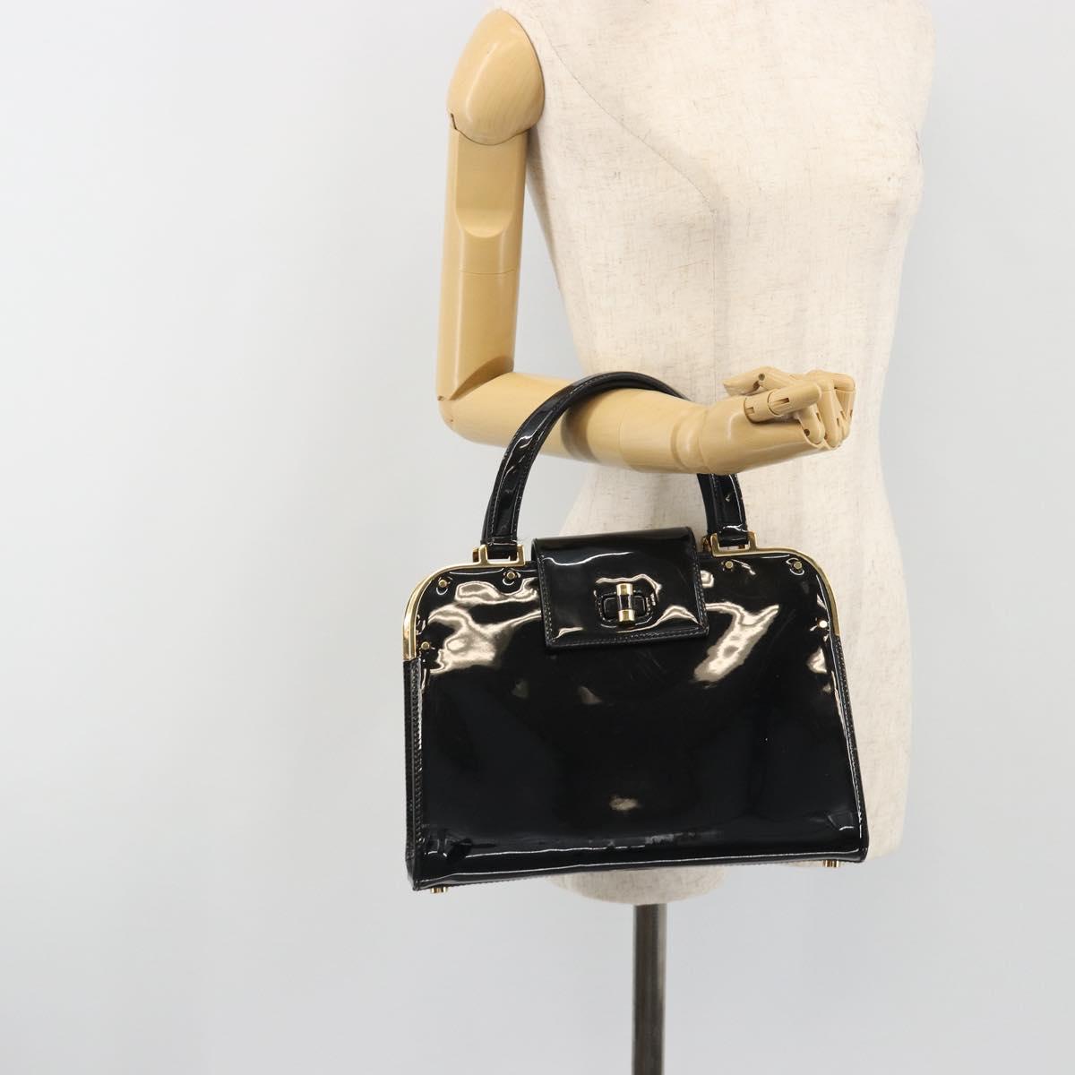 SAINT LAURENT Hand Bag Patent Leather Black Gold Auth 193027A