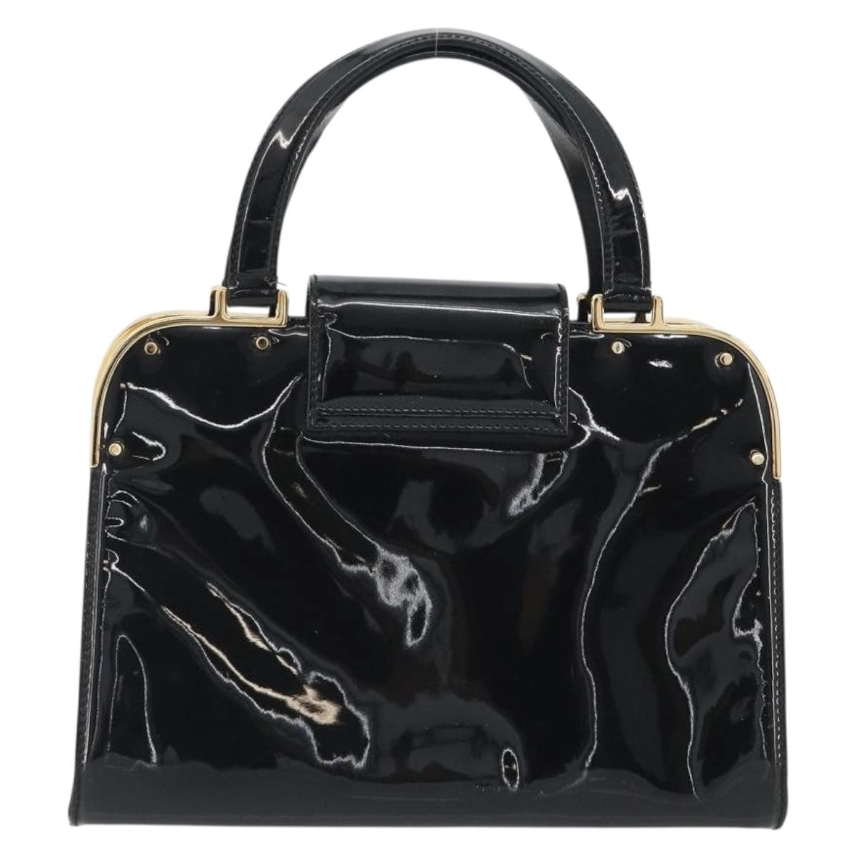 SAINT LAURENT Hand Bag Patent Leather Black Gold Auth 193027A