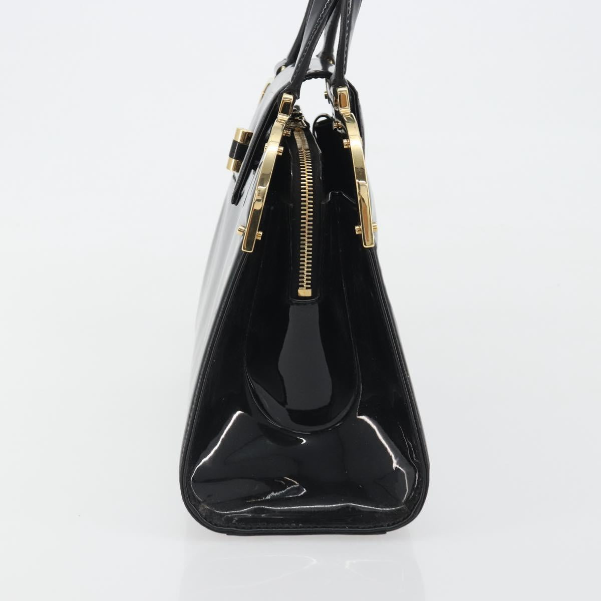 SAINT LAURENT Hand Bag Patent Leather Black Gold Auth 193027A