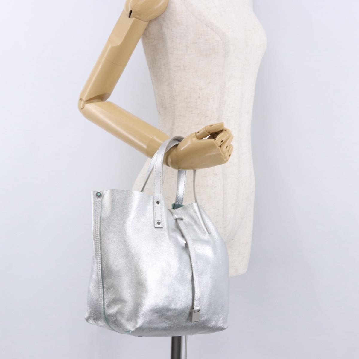 TIFFANY&Co. Hand Bag Leather Silver Auth 193028A