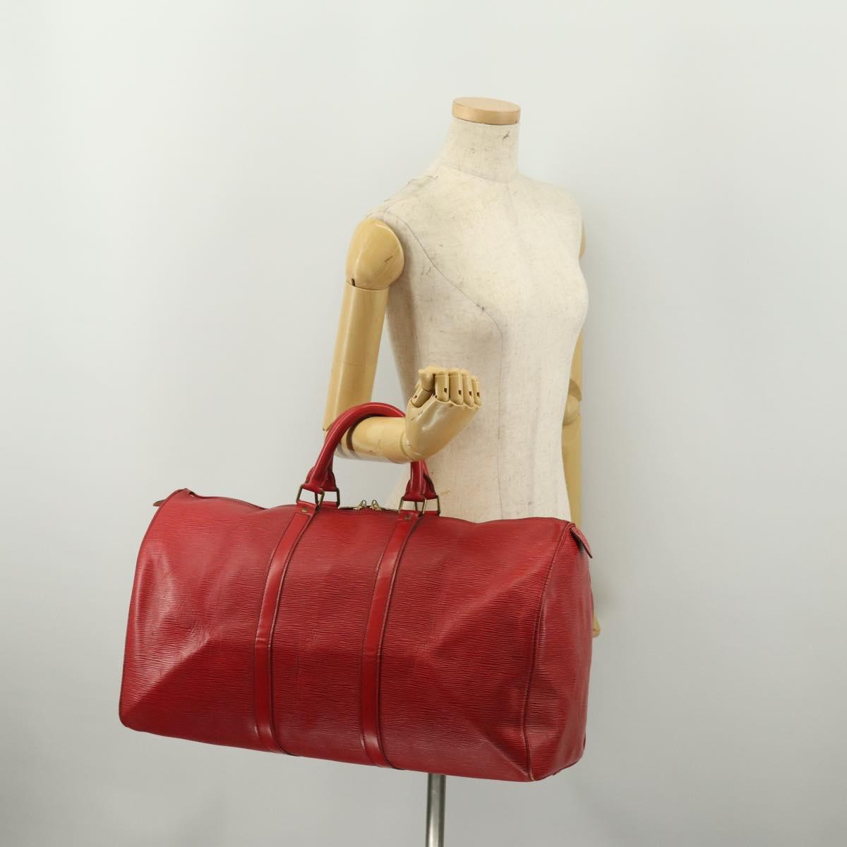 LOUIS VUITTON Epi Keepall 50 Boston Bag Red M42967 LV Auth 193031A