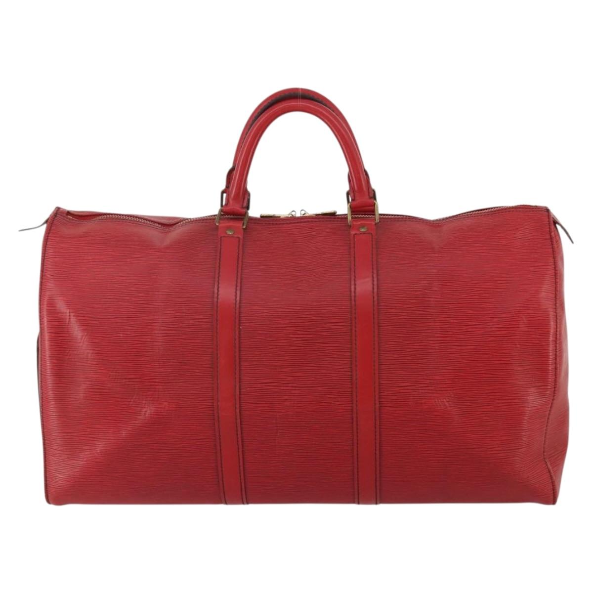 LOUIS VUITTON Epi Keepall 50 Boston Bag Red M42967 LV Auth 193031A