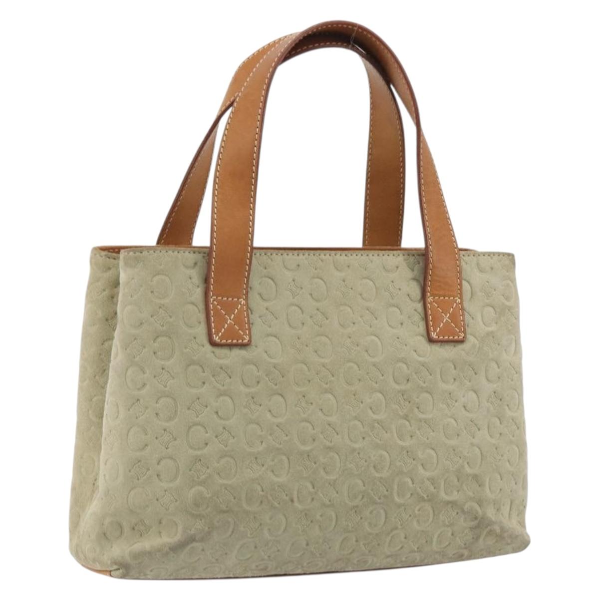 CELINE C Macadam Canvas Hand Bag Suede Gray Silver Auth 193033A