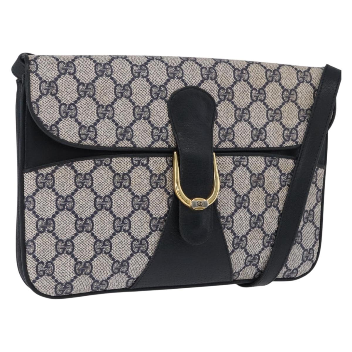 GUCCI GG Supreme Clutch Bag PVC Navy Gold 904 02 025 Auth 193045