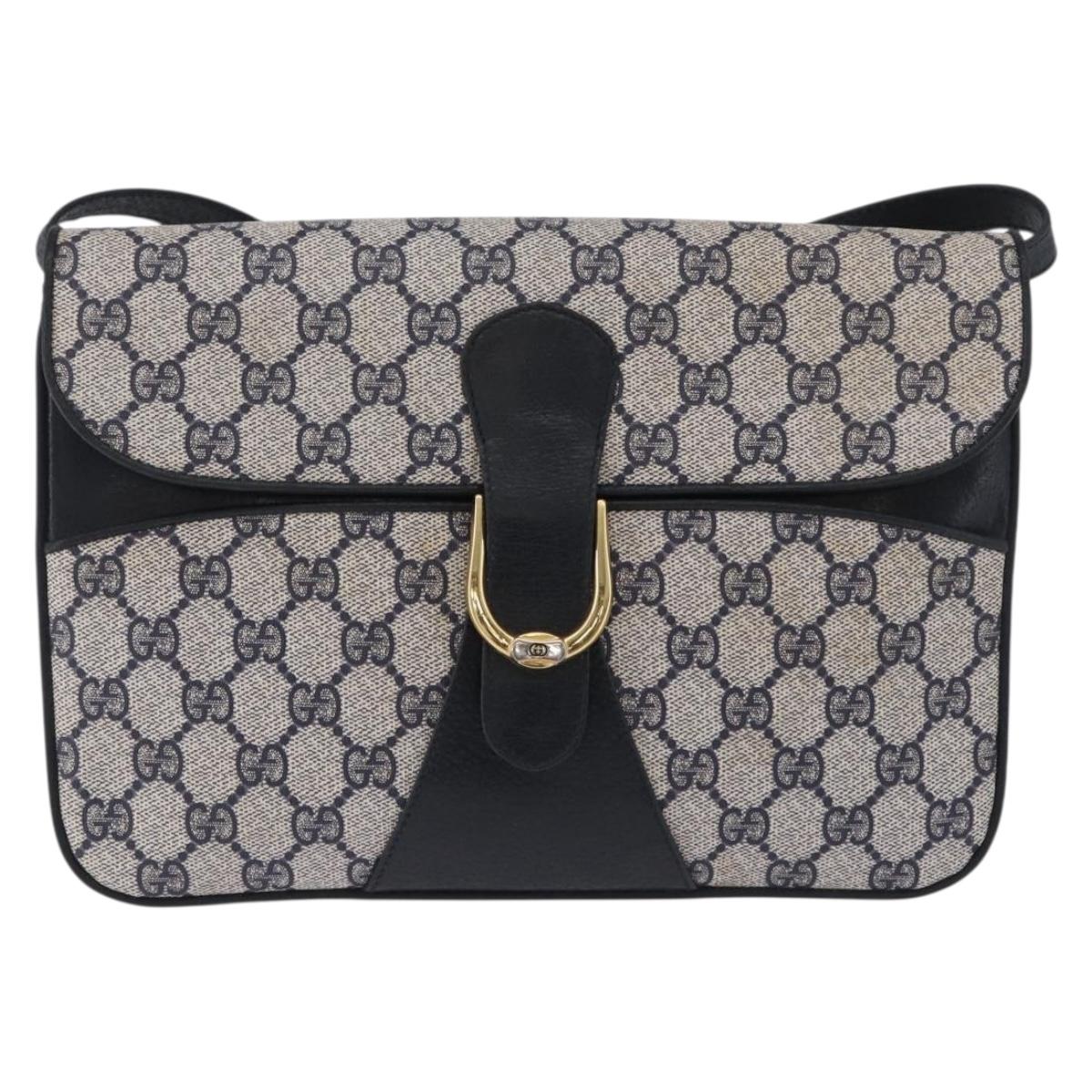 GUCCI GG Supreme Clutch Bag PVC Navy Gold 904 02 025 Auth 193045
