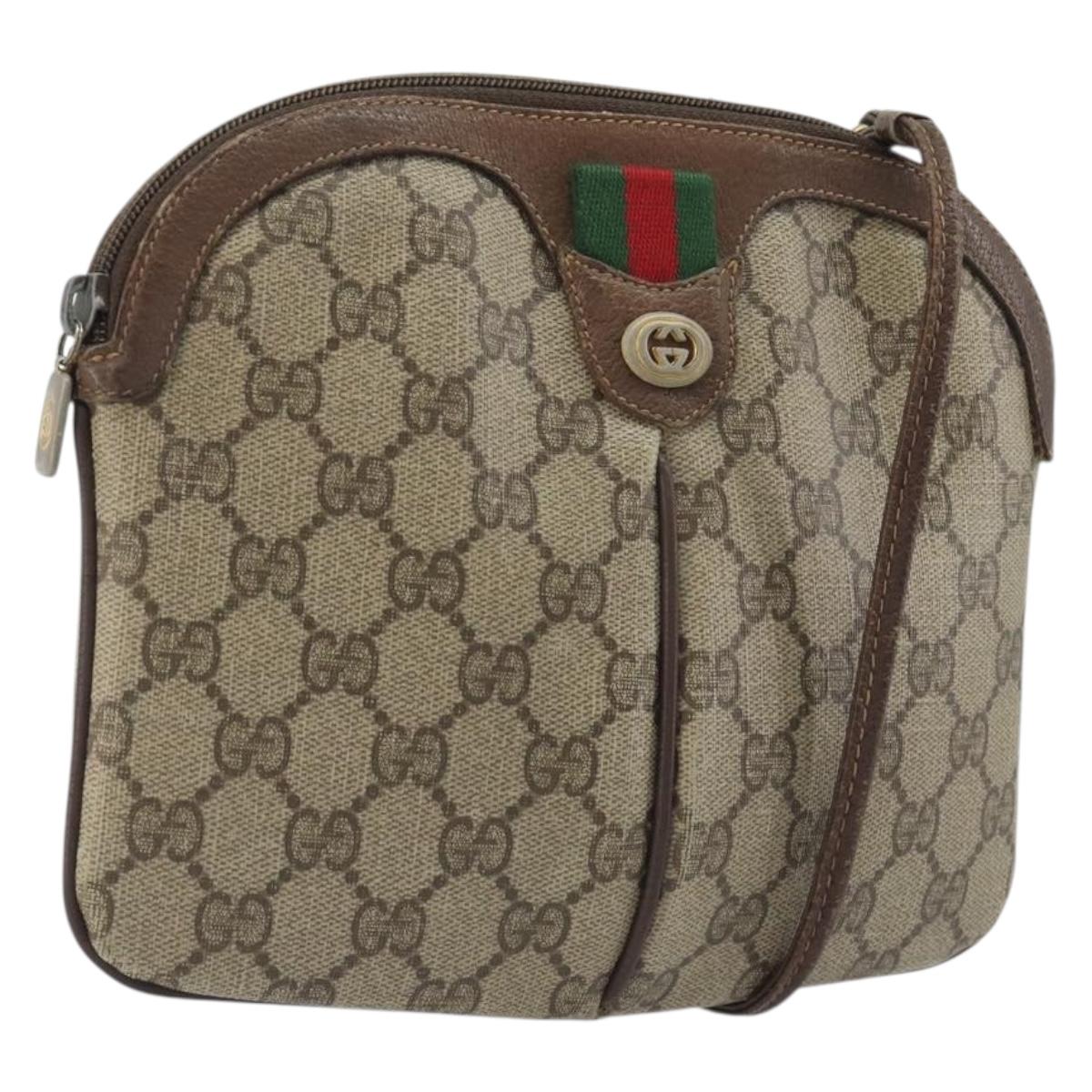 GUCCI GG Supreme Web Sherry Line Bag PVC Beige Gold 904 02 047 Auth 193046