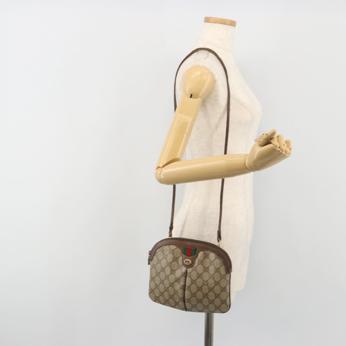 GUCCI GG Supreme Web Sherry Line Bag PVC Beige Gold 904 02 047 Auth 193046
