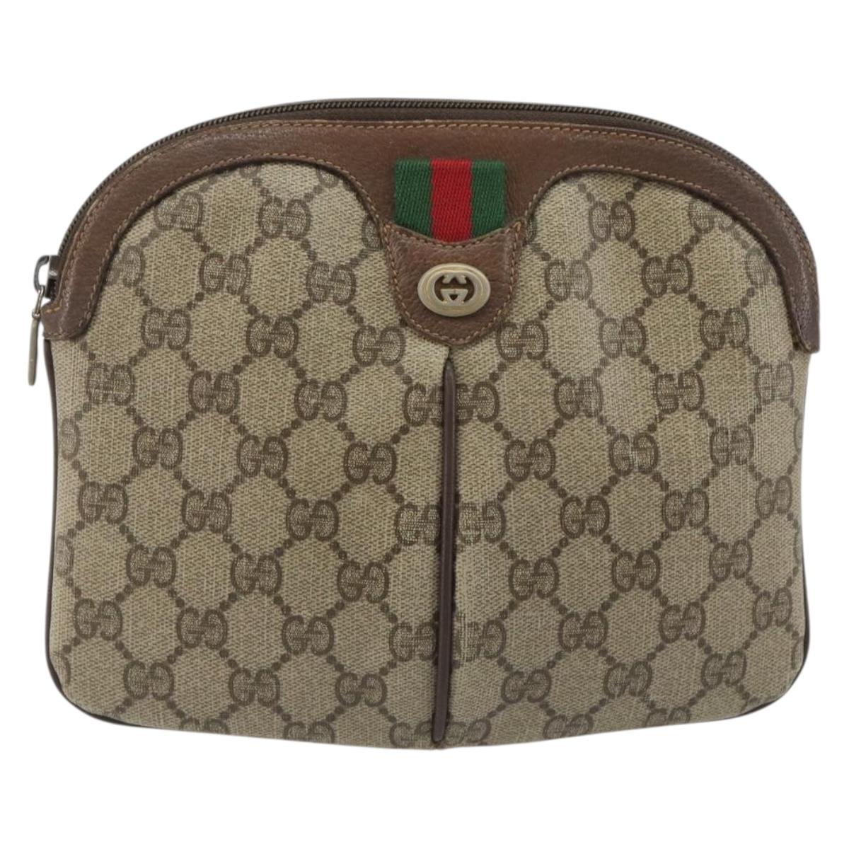GUCCI GG Supreme Web Sherry Line Bag PVC Beige Gold 904 02 047 Auth 193046