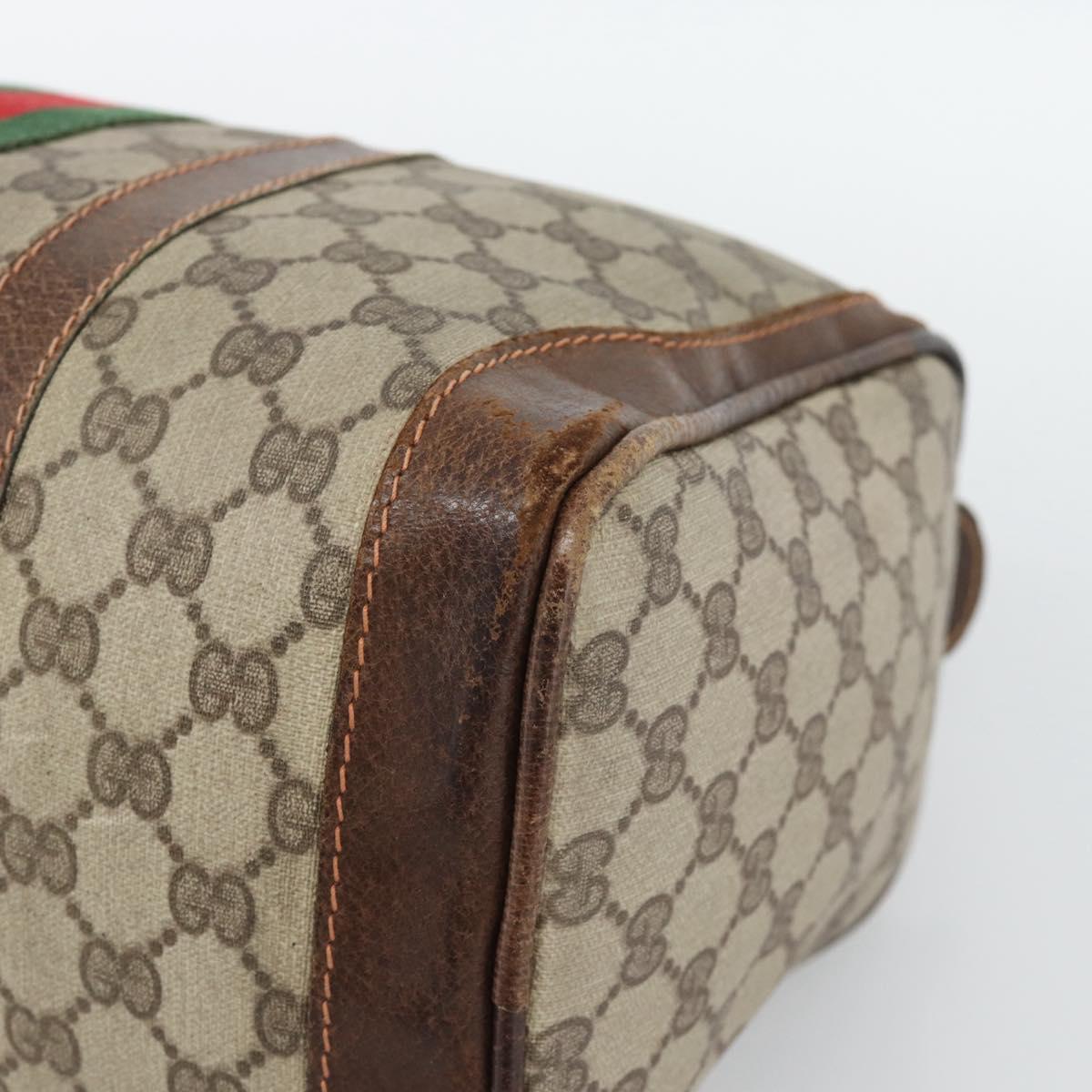 GUCCI GG Supreme Web Sherry Line Boston Bag PVC Beige Gold Auth 193047