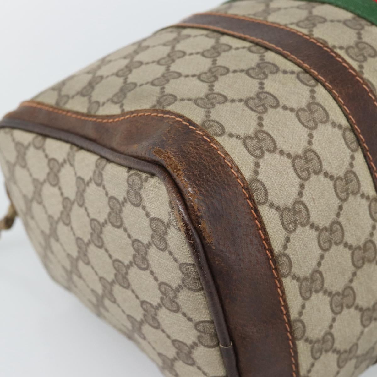 GUCCI GG Supreme Web Sherry Line Boston Bag PVC Beige Gold Auth 193047