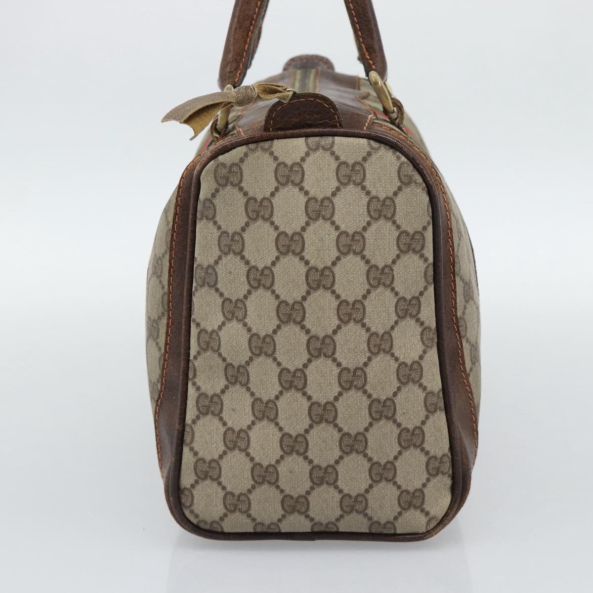 GUCCI GG Supreme Web Sherry Line Boston Bag PVC Beige Gold Auth 193047
