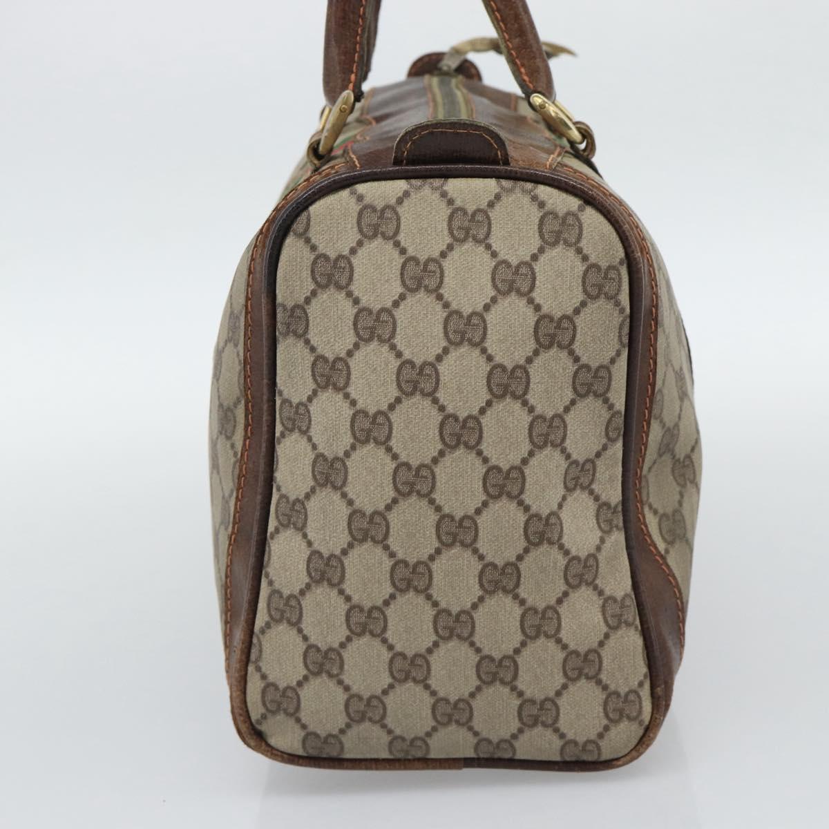 GUCCI GG Supreme Web Sherry Line Boston Bag PVC Beige Gold Auth 193047