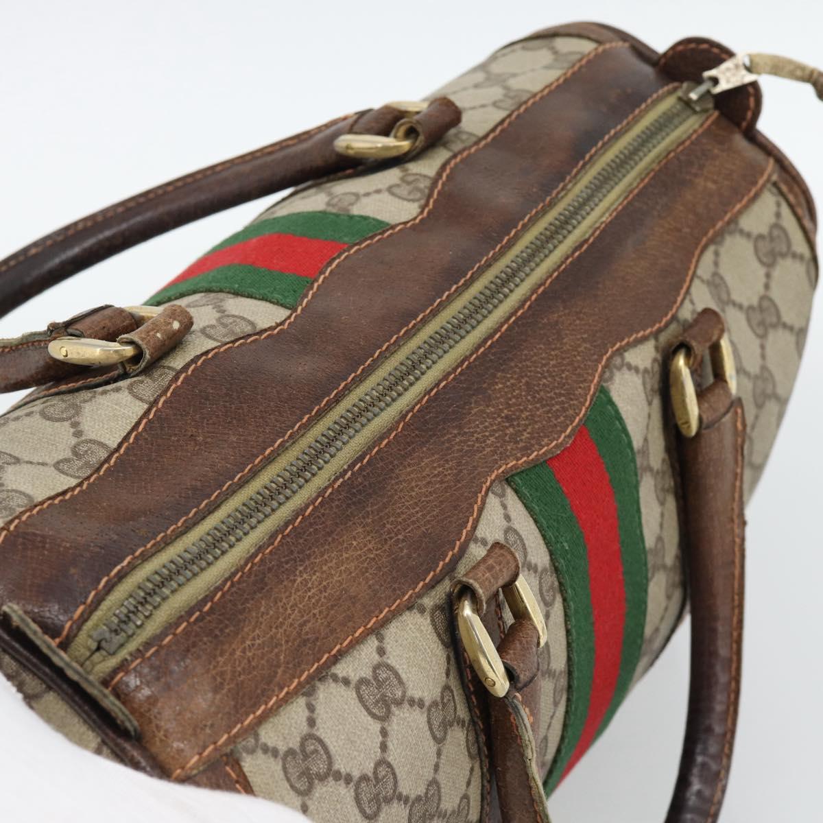 GUCCI GG Supreme Web Sherry Line Boston Bag PVC Beige Gold Auth 193047