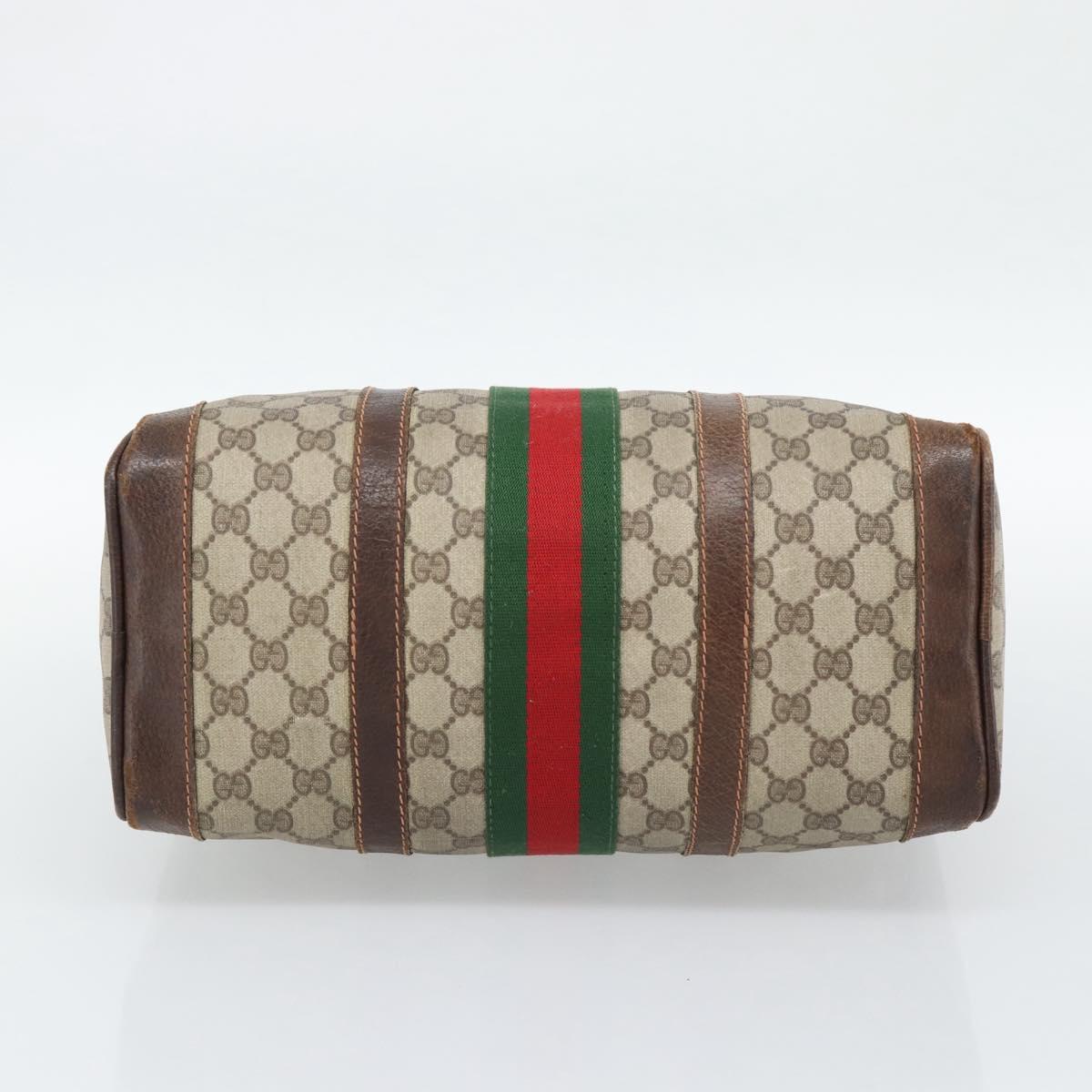GUCCI GG Supreme Web Sherry Line Boston Bag PVC Beige Gold Auth 193047