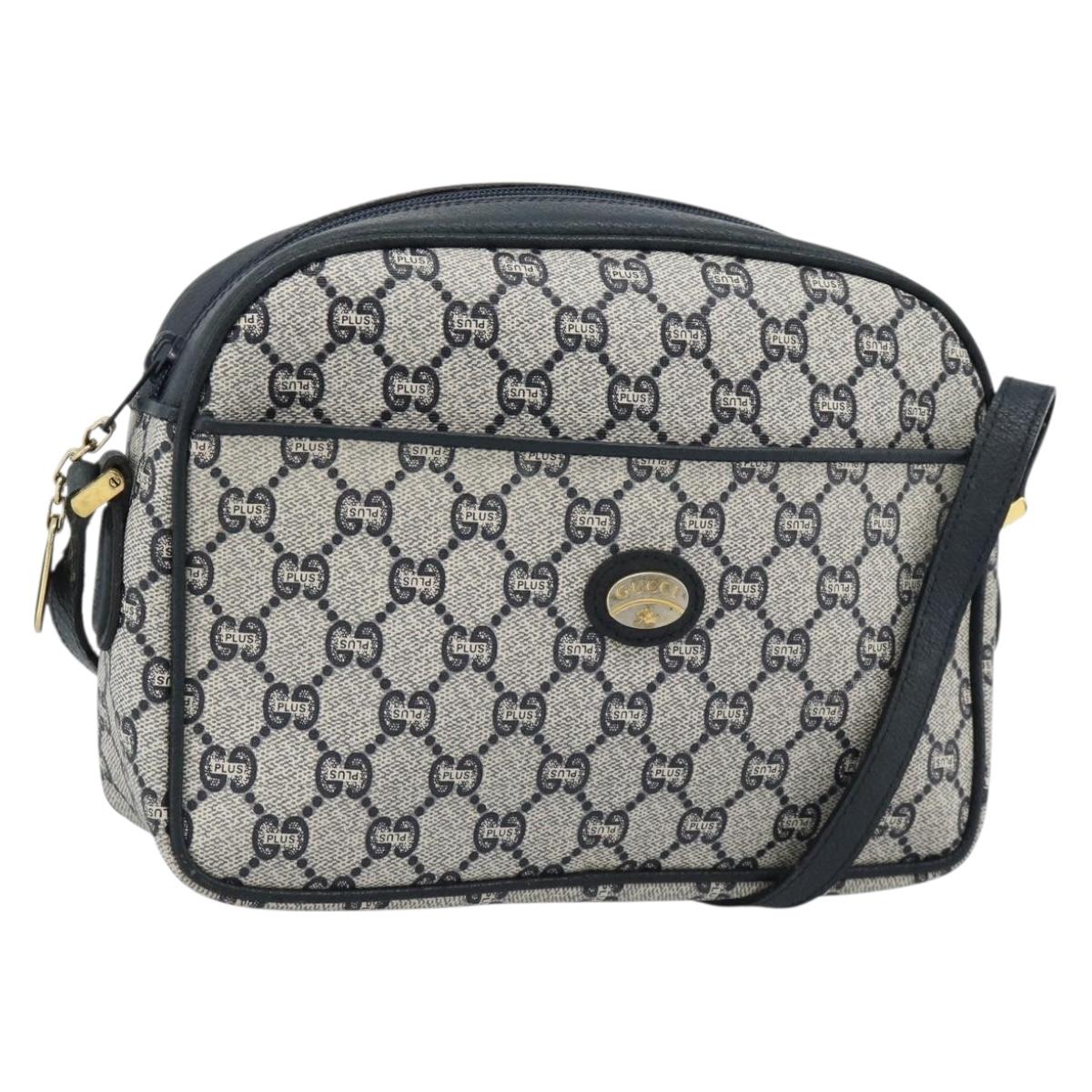 GUCCI GG Plus Supreme Shoulder Bag PVC Navy Gold Auth 193048