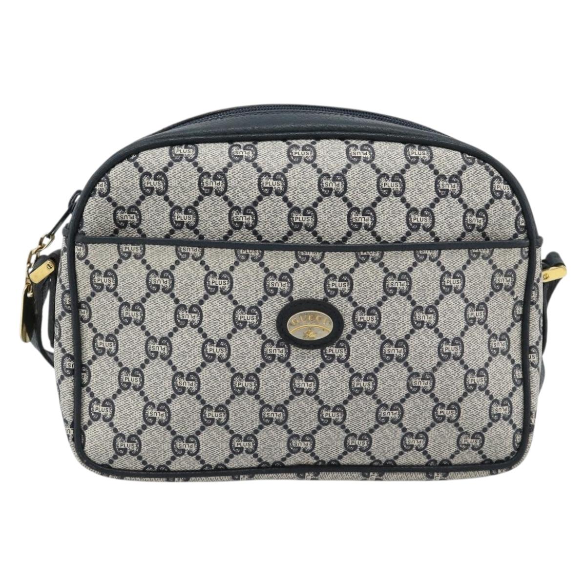 GUCCI GG Plus Supreme Shoulder Bag PVC Navy Gold Auth 193048