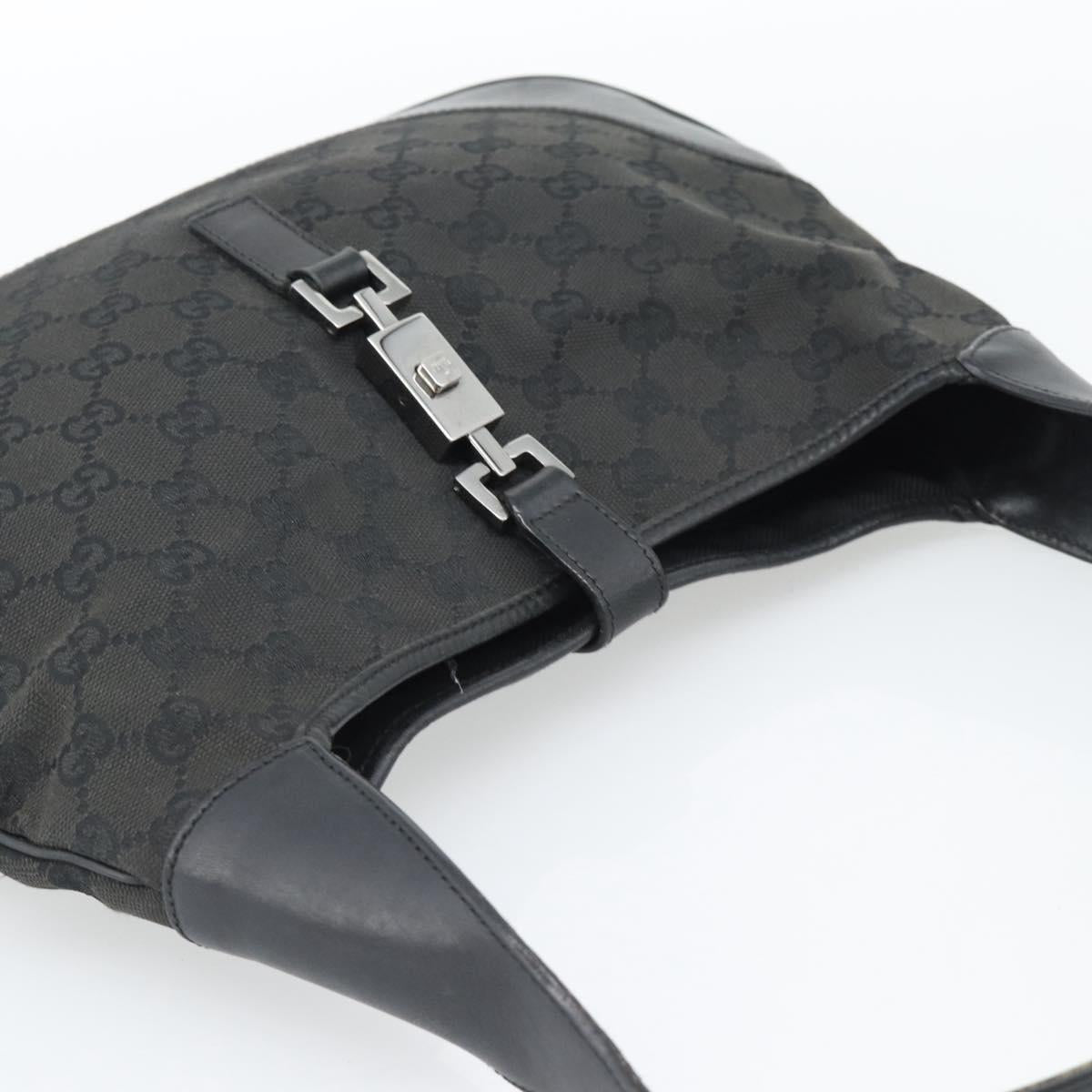 GUCCI GG Canvas Jackie Shoulder Bag Black Silver 204990 Auth 193049V