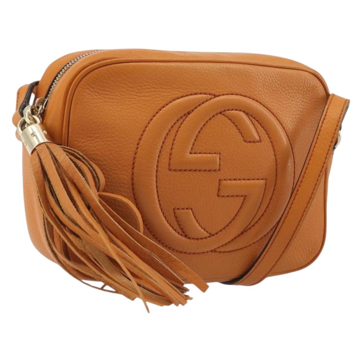 GUCCI Shoulder Bag Leather Orange Gold 308364 Auth 193050V