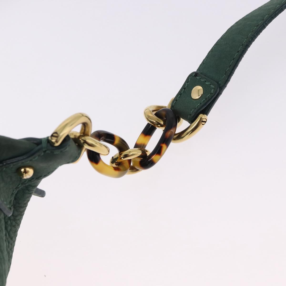 FENDI Shoulder Bag Leather Green Gold Auth 193051V