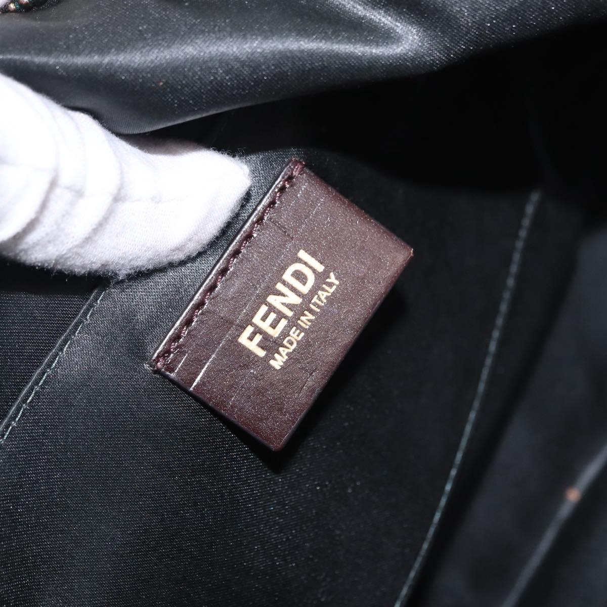 FENDI Shoulder Bag Leather Green Gold Auth 193051V