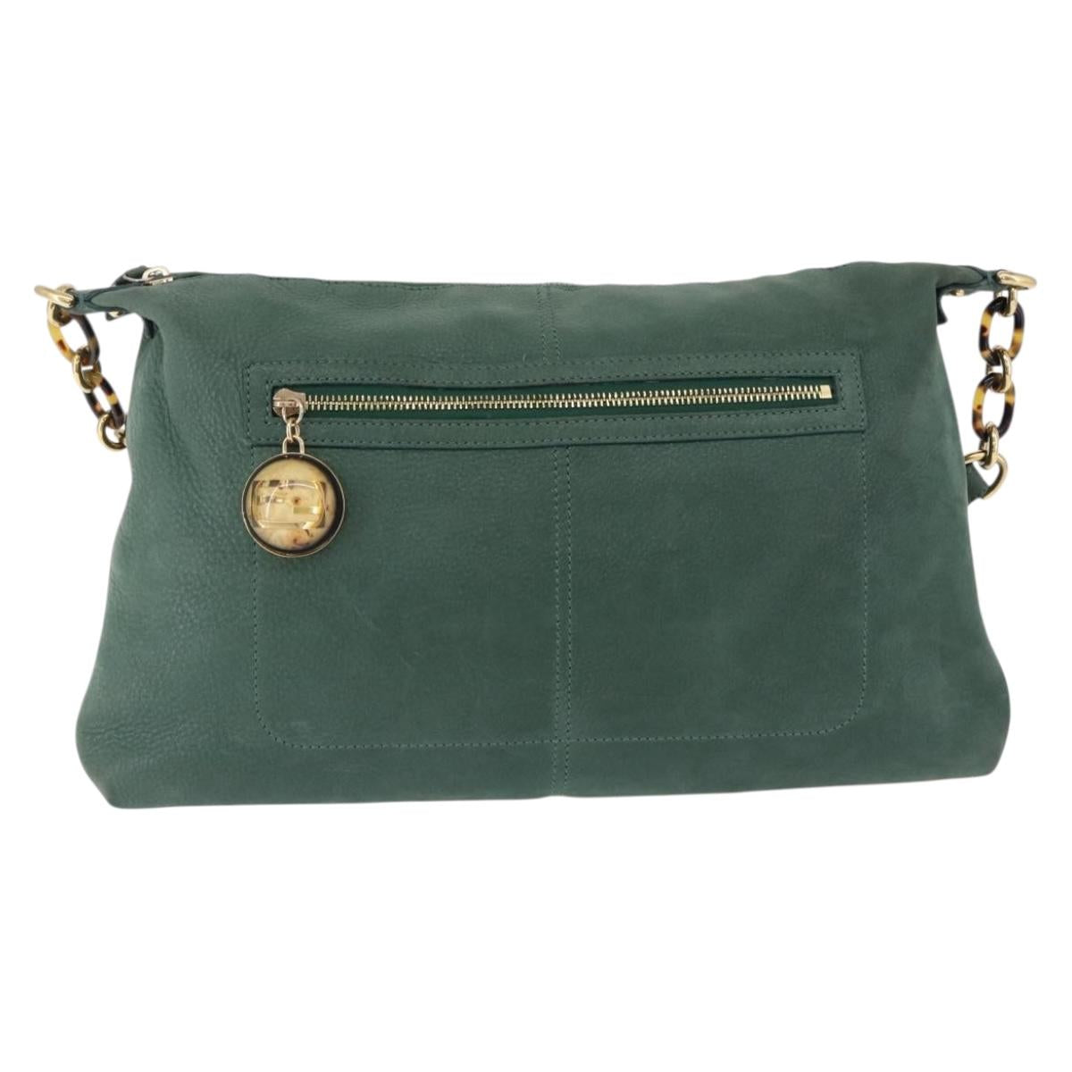 FENDI Shoulder Bag Leather Green Gold Auth 193051V