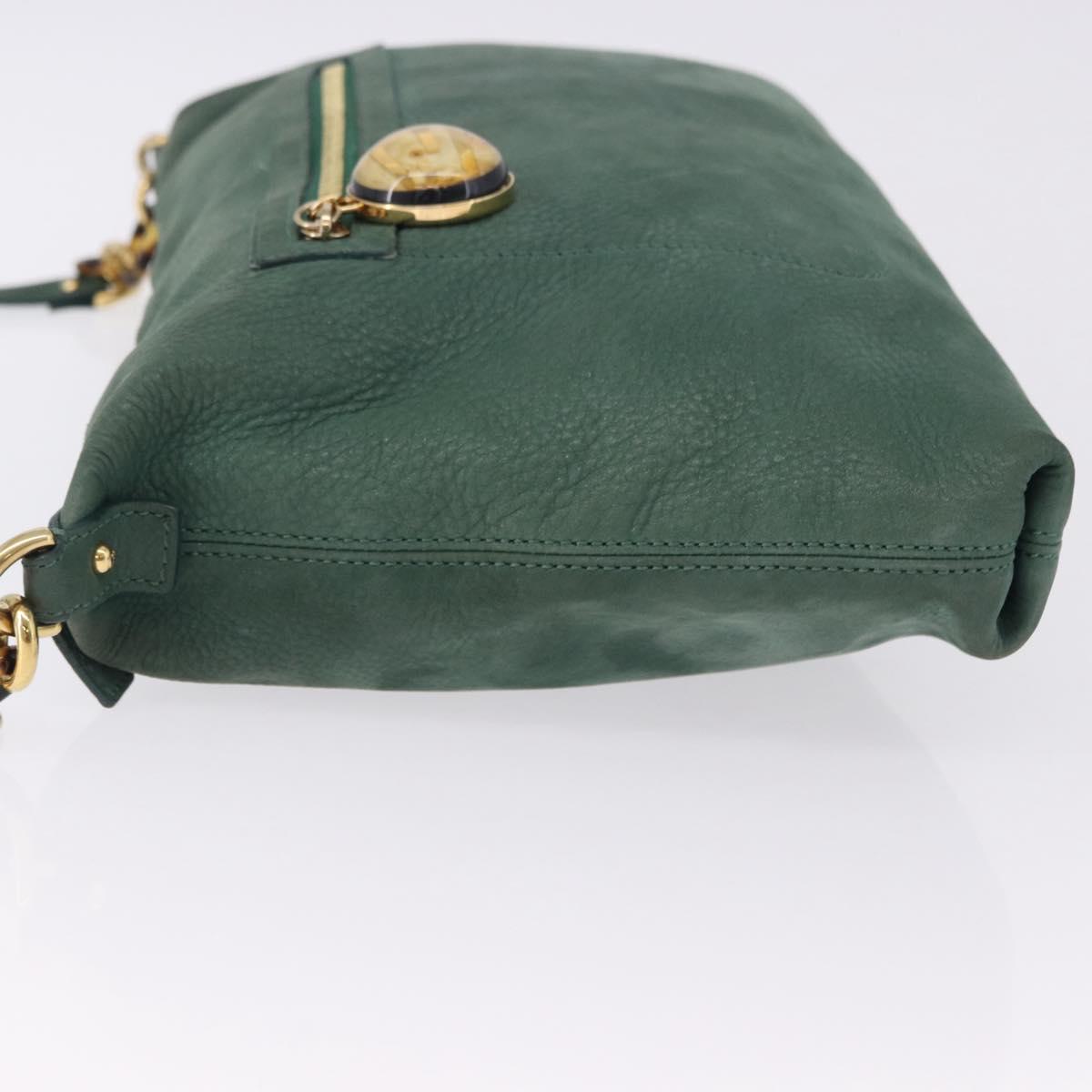 FENDI Shoulder Bag Leather Green Gold Auth 193051V