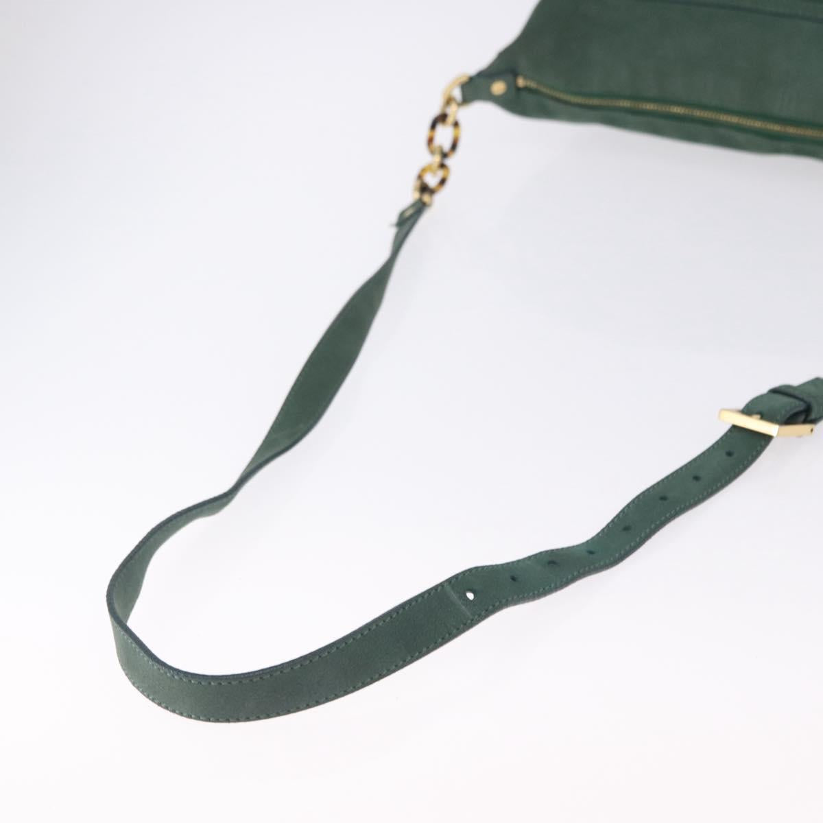 FENDI Shoulder Bag Leather Green Gold Auth 193051V