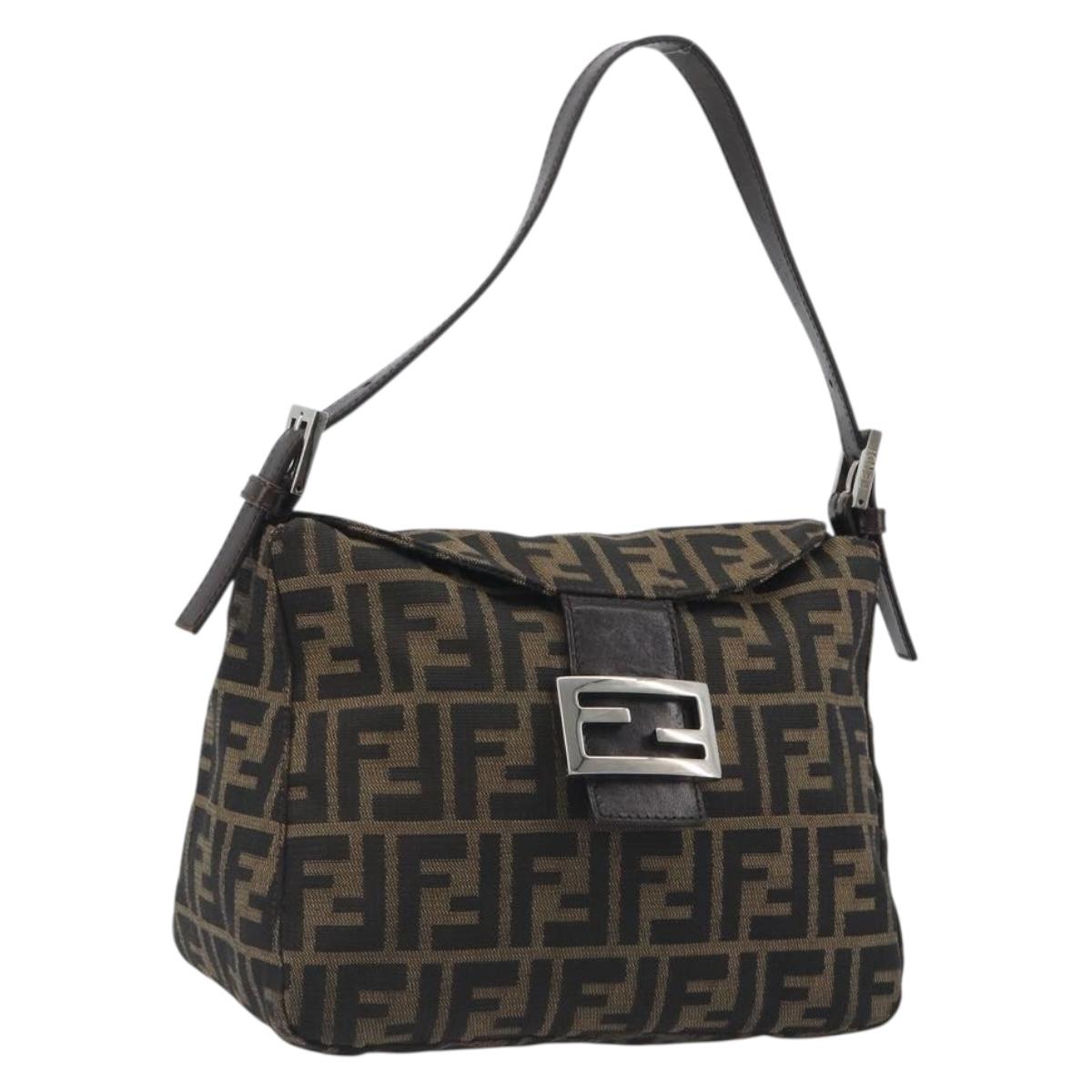 FENDI Zucca Canvas Mamma Baguette Shoulder Bag Brown Black Auth 193052V