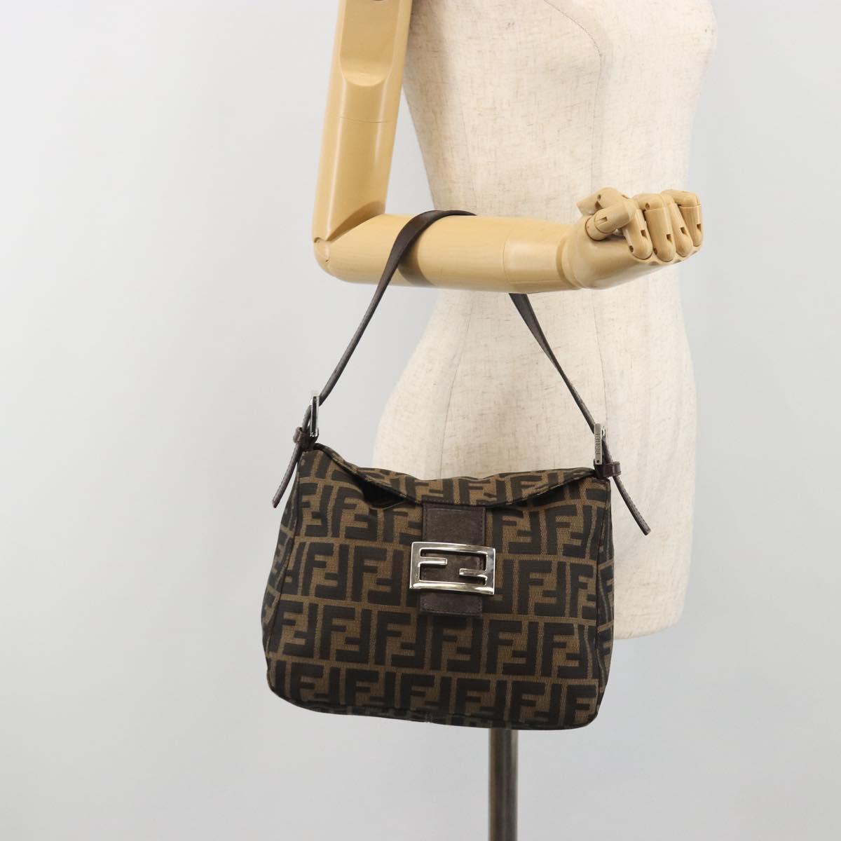 FENDI Zucca Canvas Mamma Baguette Shoulder Bag Brown Black Auth 193052V