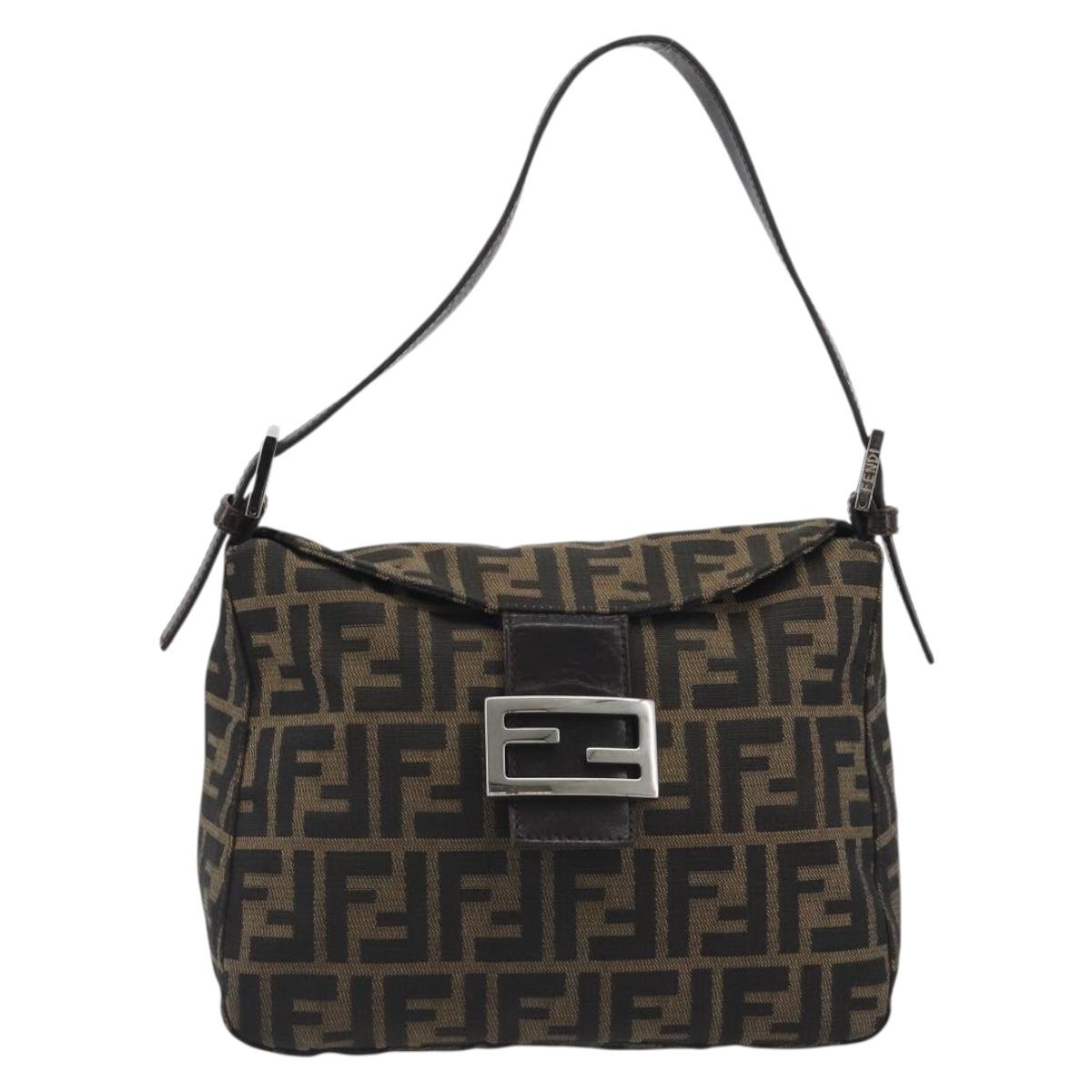 FENDI Zucca Canvas Mamma Baguette Shoulder Bag Brown Black Auth 193052V