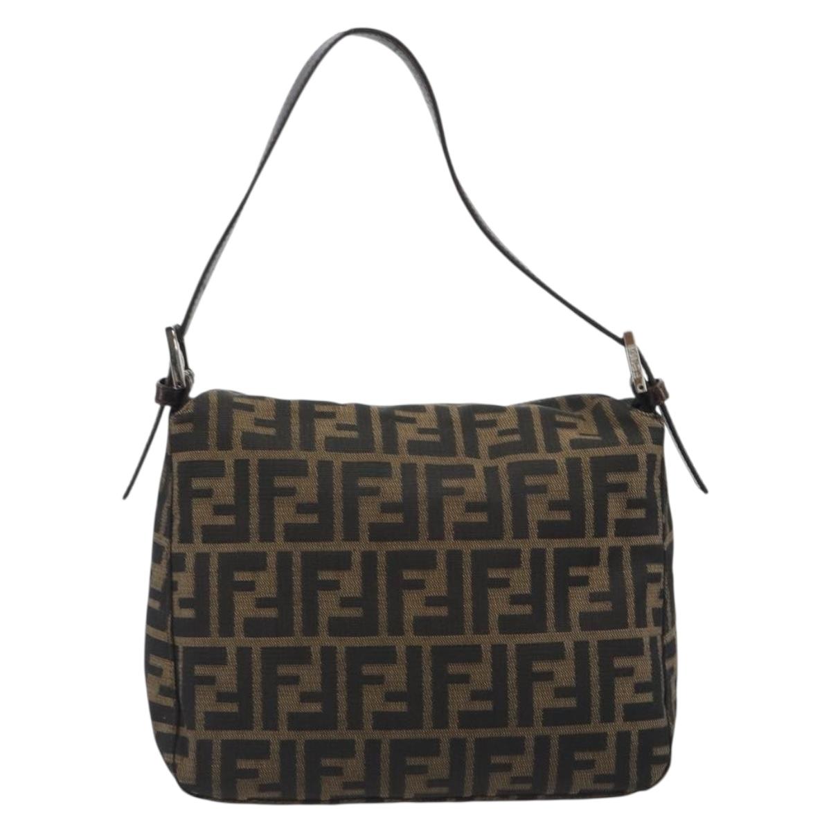 FENDI Zucca Canvas Mamma Baguette Shoulder Bag Brown Black Auth 193052V