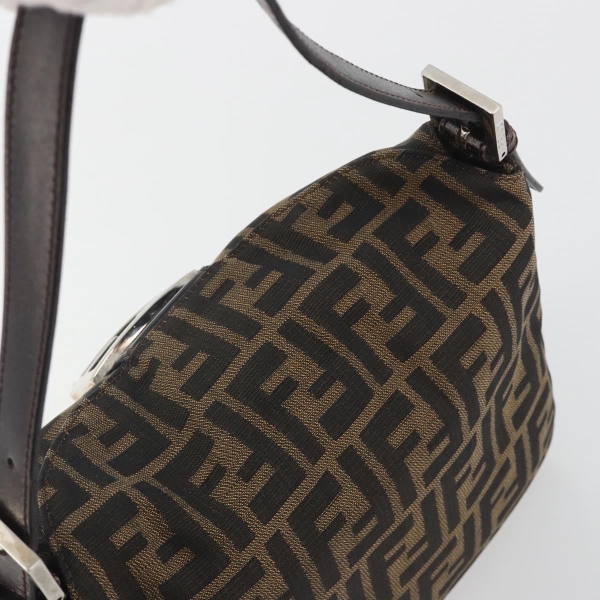 FENDI Zucca Canvas Mamma Baguette Shoulder Bag Brown Black Auth 193052V