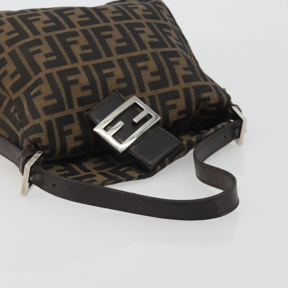 FENDI Zucca Canvas Mamma Baguette Shoulder Bag Brown Black Auth 193052V