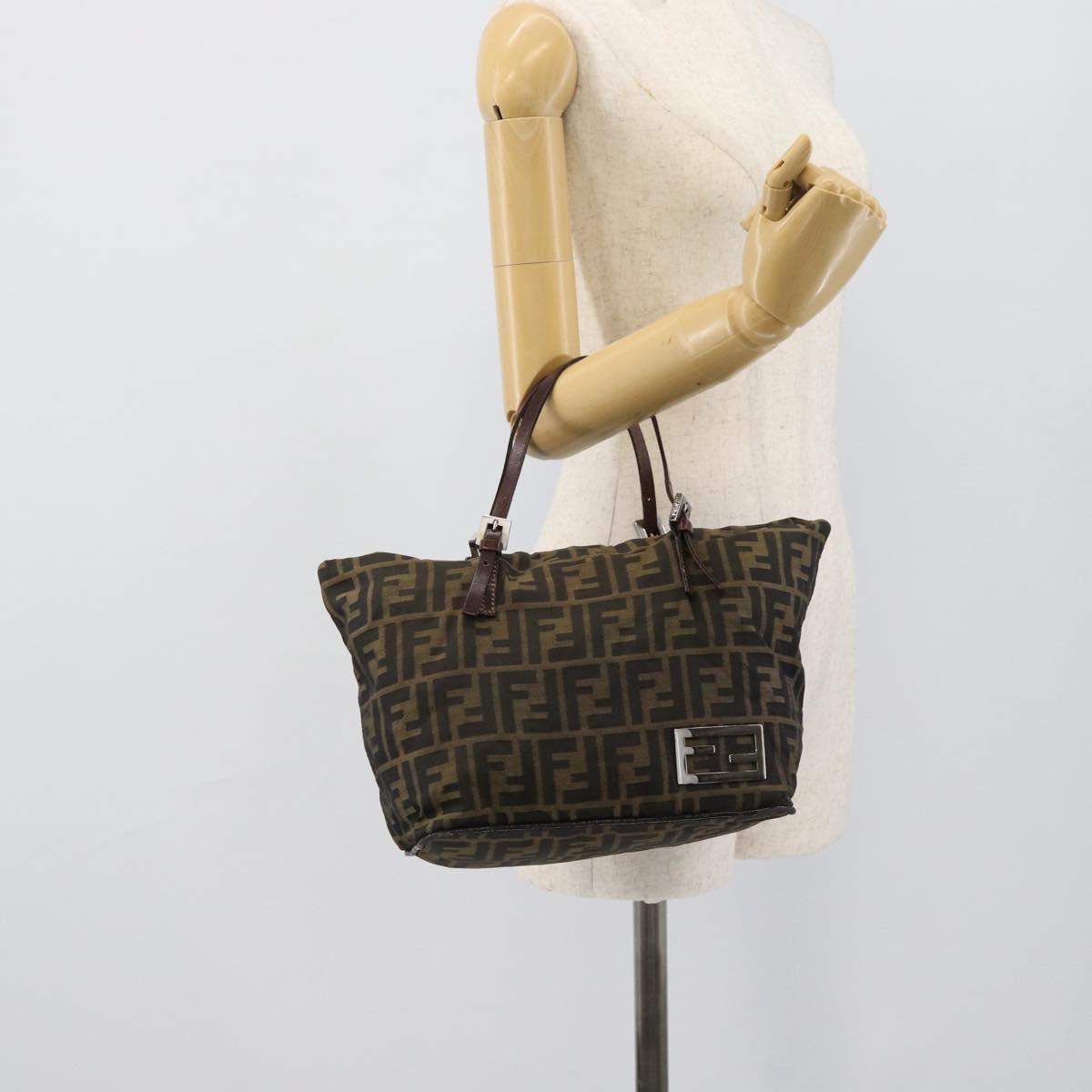FENDI Zucca Canvas Hand Bag Black Brown Auth 193053