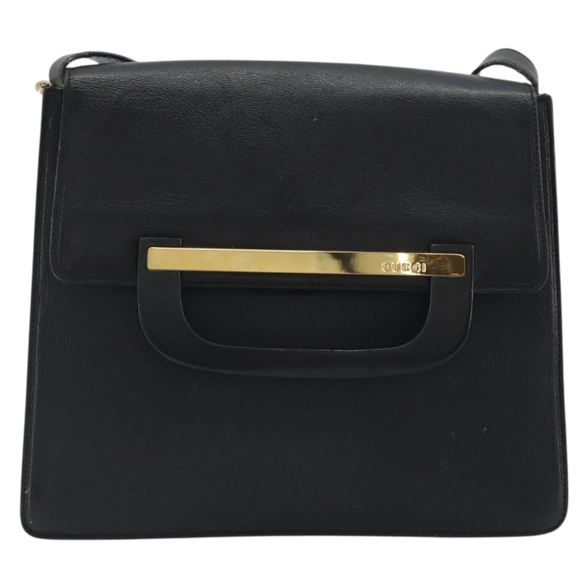 GUCCI Shoulder Bag Leather Black Gold 001 406 1803 Auth 193054